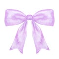 Decorative purple, violet bow with long ribbon. Lavender accessory little girl. Hand drawn watercolor illustration Royalty Free Stock Photo