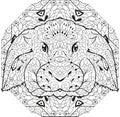 Zentangle rabbit head with mandala. Hand drawn decorative vector illustration for coloring