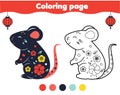 Decorative rat coloring page. Color picture for toddlers and kids. Educational children game.