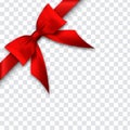 Decorative red bow with diagonally ribbon on the corner. Vector bow for page decor Royalty Free Stock Photo