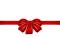 Decorative red bow with horizontal red ribbons isolated on white. Vector red gift bow with ribbon for page decor. New year Royalty Free Stock Photo