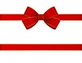 Decorative red bow with horizontal red ribbons isolated on white. Vector red gift bow with ribbon for page decor. New year Royalty Free Stock Photo