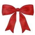 Decorative red crimson bow with long ribbon. Burgundy accessory for hair little girl. Decorating a gift. Hand drawn Royalty Free Stock Photo