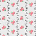 Decorative red flowers on gray background. Seamless pattern.