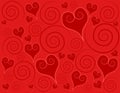 Decorative Red Hearts Swirls Background