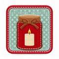 Decorative Red Jar with Bow and White Candle on Snowflake Pattern Background Royalty Free Stock Photo