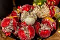 Decorative red pomegranate fruits in a bowl. Shallow depth of field Royalty Free Stock Photo