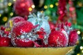 Decorative red pomegranate fruits in a bowl. Shallow depth of field Royalty Free Stock Photo