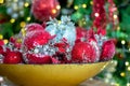 Decorative red pomegranate fruits in a bowl. Shallow depth of field Royalty Free Stock Photo