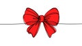 Decorative red ribbon bow in continuous line art drawing style Royalty Free Stock Photo