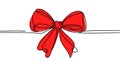 Decorative red ribbon bow in continuous line art drawing style Royalty Free Stock Photo