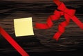 Decorative red ribbons with bow banner in the corner diagonally Royalty Free Stock Photo