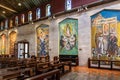 Decorative religious mosaics on the walls of the upper floor of the Church of the Annunciation in the Nazareth city in northern