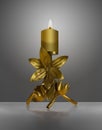 Decorative retro and floral candle with flame. Romantic and relax able ambiance and grey background. Wallpaper, home decor. Royalty Free Stock Photo