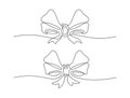 Decorative ribbon bow in continuous line art drawing style. Festive bowknot minimalist. Vector illustration