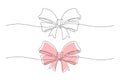 Decorative ribbon bow in continuous line art drawing style. Festive bowknot minimalist vector illustration