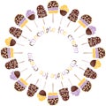 Decorative round border from different chocolate ice cream popsicle
