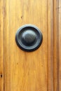 Decorative round door knocker on a wooded door Royalty Free Stock Photo