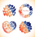 Decorative round elements for design. Hearts, garland, bouquet. Design glossy elements