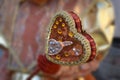 Decorative Royal Crown Scepter heart with glitter and sequins, orange color