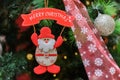 Decorative santa claus merry christmas on christmas tree close-up Royalty Free Stock Photo