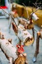 Decorative Santa reindeer made of wood logs and branches. Christmas concept Royalty Free Stock Photo