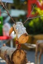 Decorative Santa reindeer made of wood logs and branches. Christmas concept Royalty Free Stock Photo