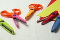 Decorative scissors and cartons Royalty Free Stock Photo