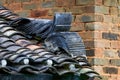 Decorative sculptures of tiles on the roof of traditional Chinese tiled houses Royalty Free Stock Photo