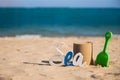 Decorative Sea inscription, woodenl letters on the beach in the sand Royalty Free Stock Photo