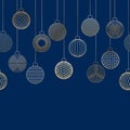 Decorative seamless border made of golden Christmas ball toys