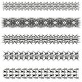 Decorative seamless borders. Black intricate pattern. Horizontal line elements. Vector ornament template. Royalty Free Stock Photo