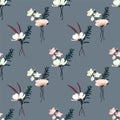 Decorative Seamless Floral Pattern With Hand Drawn Vintage Flowers. Wallpaper With Lily, Camellia Rose, Sakura Cherry