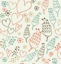 Decorative seamless patten with flowers and hearts. Endless cute background for prints, textile, scrapbooking