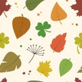 Decorative seamless pattern with autumn different colorful leaves. Vector