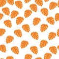 Decorative seamless pattern with bright orange monstera doodle shapes. Isolated background. Simple style