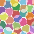 Decorative seamless pattern with colorful circles, grunge painted texture on pastel background. Retro style. Vector