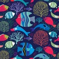 Decorative seamless pattern with colorful fish and aquatic plants Royalty Free Stock Photo