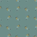 Decorative seamless pattern with doodle acorn elements shapes. Blue background. Organic style print