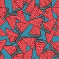 Decorative seamless pattern with doodle berry watermelon shapes. Blue background. Random backdrop Royalty Free Stock Photo