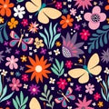 Decorative seamless pattern with flowers and butterflies Royalty Free Stock Photo