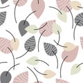 Decorative seamless pattern with grey, beige, orange and green striped flat leaves on white background. For fabric Royalty Free Stock Photo