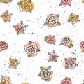 Decorative seamless pattern with hand drawn roses. Hand painted grungy ink doodle flowers. Trendy endless texture for Royalty Free Stock Photo