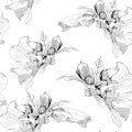 Decorative seamless pattern with ink hand-drawn Tropical hibiscus flowers and leaves. Royalty Free Stock Photo