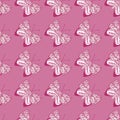 Decorative seamless pattern with leaf and flower ornamental butterfly shapes. Pink background Royalty Free Stock Photo