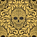 Decorative seamless pattern with ornate skulls and abstract ornamental elements Day of the Dead Wallpaper Pattern background.