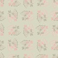 Decorative seamless pattern with pink colored dill umbrella silhouettes. Grey background. Simple style