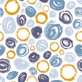 Decorative seamless pattern with round paint stains, smears or smudges on white background. Artistic backdrop with