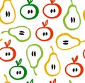 Decorative seamless pattern in scandinavian style. Colorful backdrop with apples and pears. Royalty Free Stock Photo