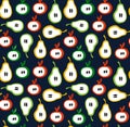 Decorative seamless pattern in scandinavian style. Colorful background with apples and pears. Royalty Free Stock Photo